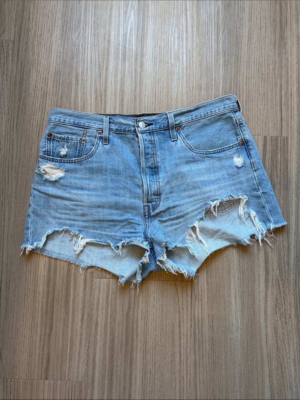 Levi's Light Blue Ripped Denim Cutoff Shorts
